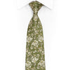 Rhinestone Silk Necktie - Olive Green Floral - 1