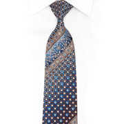 Silver Blue Cartouche On Brown Rhinestone Silk Necktie