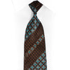 Silver Blue Geometric On Brown Rhinestone Silk Tie