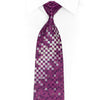 Silver Checker On Purple Rhinestone Silk Necktie