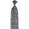 Silver Geometric Design On Navy Rhinestone Silk Tie - 1
