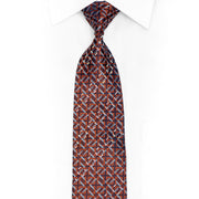 Silver Orange Geometric On Navy Rhinestone Tie With Silver