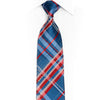 Silver Red Blue Plaid Rhinestone Silk Necktie With Silver