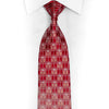 Silver Trellis & Cartouche On Red Rhinestone Silk Necktie