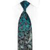 Silver Turquoise Acanthus Scrolls On Black Rhinestone Silk