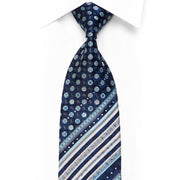 Men's Rhinestone Silk Necktie Striped Geometric Floral On Navy With Sparkles