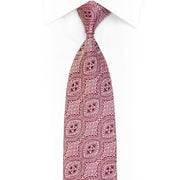 Ornate Pattern On Burgundy Rhinestone Silk Tie