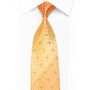 Elegance Rhinestone Silk Necktie Geometric On Orange With Silver Sparkles