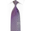Silver Purple Vertical Striped On Navy Rhinestone Silk Tie With Sparkles