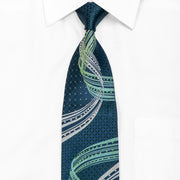 Green Silver Waves & Geometric On Navy Rhinestone Tie With Silver Sparkles