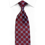 Silk Necktie Blue Burgundy Checkered With Rhinestones