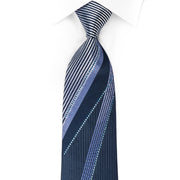 Indian Homme Rhinestone Necktie Silver Stripes On Blue