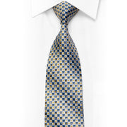 Lancetti Silk Tie Silver Blue Gold Checkered With Gold Sparkles