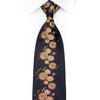 Lancetti Rhinestone Silk Necktie Golden Orange Floral On Navy With Gold Sparkles