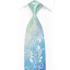 Silver Floral Scrolls On Blue Rhinestone Silk Necktie With Sparkles