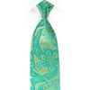 Louis Quatorze Silk Necktie Anthemion Paisley On Turquoise With Rhinestones