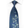 Men's Silk Tie Floral On Blue With Silver Sparkles