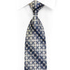 Blue Geometric In Silver Rhinestone Silk Necktie With Silver Sparkles