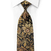 Paco Rabanne Rhinestone Silk Necktie Gold Anthemion Floral On Black With Sparkles