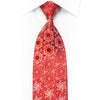 Paco Rabanne Men's Silk Necktie Silver Floral Trellis On Red With Crystal Rhinestones
