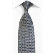 Park Land Silk Necktie Silver Cartouche On Navy With Rhinestones