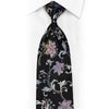 Perry Ellis Rhinestone Silk Necktie Silver Pink Floral On Black With Sparkles