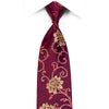 Remizio Rhinestone Silk Necktie Golden Floral & Scrolls On Burgundy With Sparkles