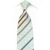 Brown Silver Striped On Pale Green Rhinestone Silk Tie With Sparkles
