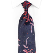 Red Floral On Navy Rhinestone Silk Necktie