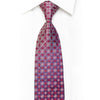 Rhinestone Silk Necktie Silver Blue Geometric On Purple