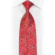 Silver Floral Trellis On Red Rhinestone Silk Necktie With Sparkles