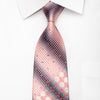 Aquascutum Men's Silk Necktie Pink Cartouche & Dots On Silver Sparkling With Rhinestones - San-Dee