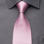Aquascutum Men's Silk Tie Interlocking Chains On Pink With Silver Sparkles - San-Dee