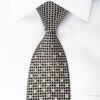 Arpeggio Men's Woven Silk Necktie Silver Trellis On Bleck With Rhinestones - San-Dee