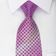 Arpeggio Rhinestone Silk Necktie Checker Dots On Purple With Silver Sparkles - San-Dee