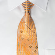 Austin Reed Rhinestone Necktie Silver Stripes On Orange With Silver Sparkles - San-Dee