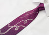Austin Reed Silk Rhinestone Necktie Silver Scrolls On Purple With Silver Sparkles - San-Dee