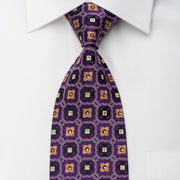 Austin Reed Silk Tie Yellow Floral On Purple Sparkling With Rhinestones - San-Dee