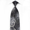 Avolio Men's Crystal Silk Tie Silver Black Scrolls On Black With Silver Sparkles - San-Dee