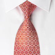 Belformo Rhinestone Silk Necktie Orange Geometric On White With Sparkles - San-Dee
