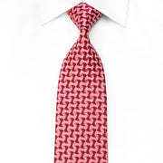 Benny Ong Men's Crystal Silk Necktie Geometric On Red With Silver Sparkles - San-Dee