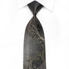 Blu Moon Men's Crystal Silk Necktie Silver Acanthus Checker On Black With Gold Sparkles - San-Dee