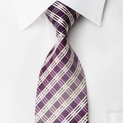 Bruno Baffi Rhinestone Silk Necktie White Stripes On Purple With Silver Sparkles - San-Dee