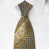 Cabrini Mens Silk Tie Golden Cartouche Checkered On Black With rhinestones - San-Dee