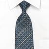 Cabrini Men's Silk Tie Silver Trellis On Blue Sparkling With Rhinestones - San-Dee