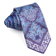 Cabrini Silk Necktie Silver & Blue Damask On Purple With Clear White Rhinestones - San-Dee
