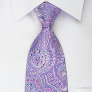 Charles de Alma Silk Necktie Paisley On Mauve With Colorful Rhinestones - San-Dee