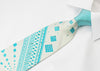 Charles Jourdan Crystal Rhinestone Tie Blue Geometric Stripes On White Silk - San-Dee