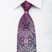 Christian Aujard Rhinestone Necktie Purple Damask On Navy With Silver Sparkles - San-Dee