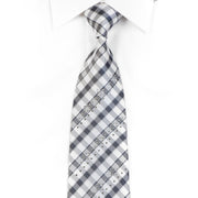 Cravatte Men's Silk Rhinestone Necktie Silver Plaids - San-Dee